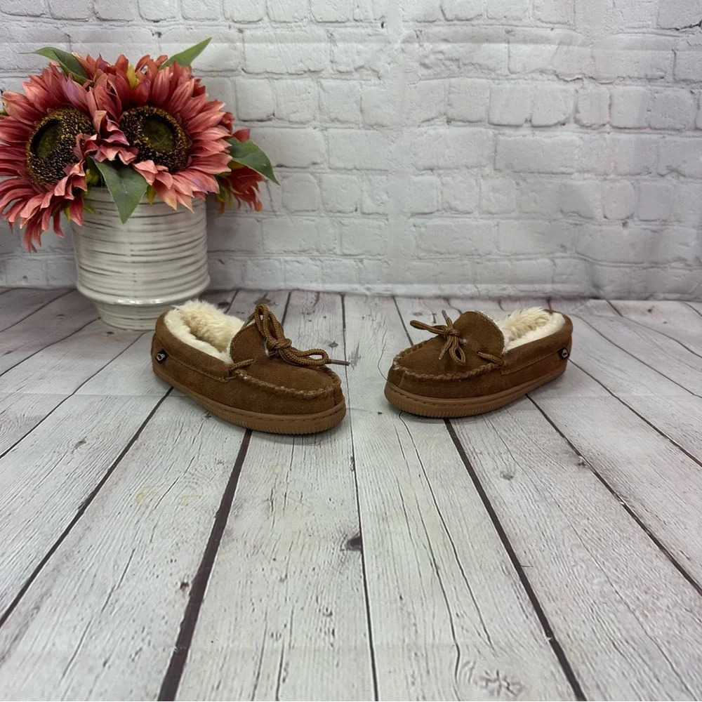 lamo UNISEX toddler brown suede moccasin slipper sz 11Y faux fur festival casual